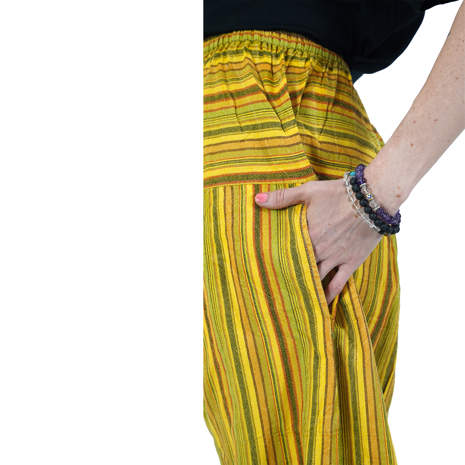 Yellow with Vertical Stripes Aflatoon Harem Pants