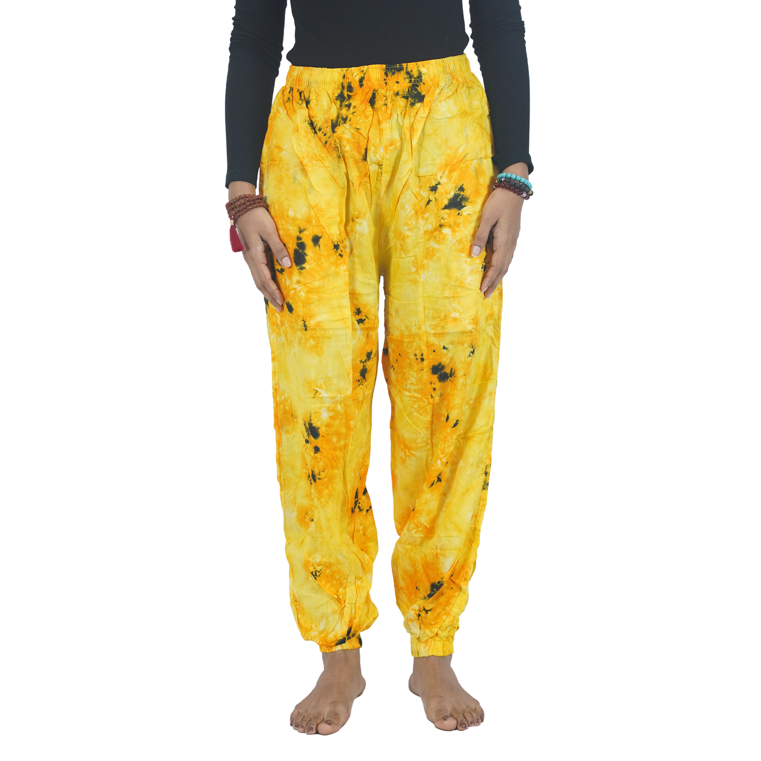 Yellow Tye Dye Harem Pants Rayon Straight